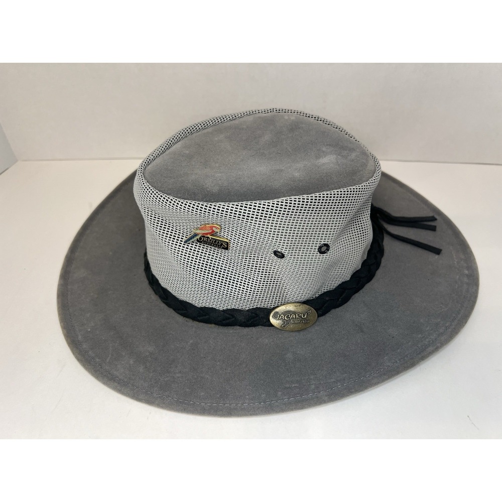 Jacaru Australia Breathable Mesh Gray Suede Hat W/ Oreillys Australia Pin Small